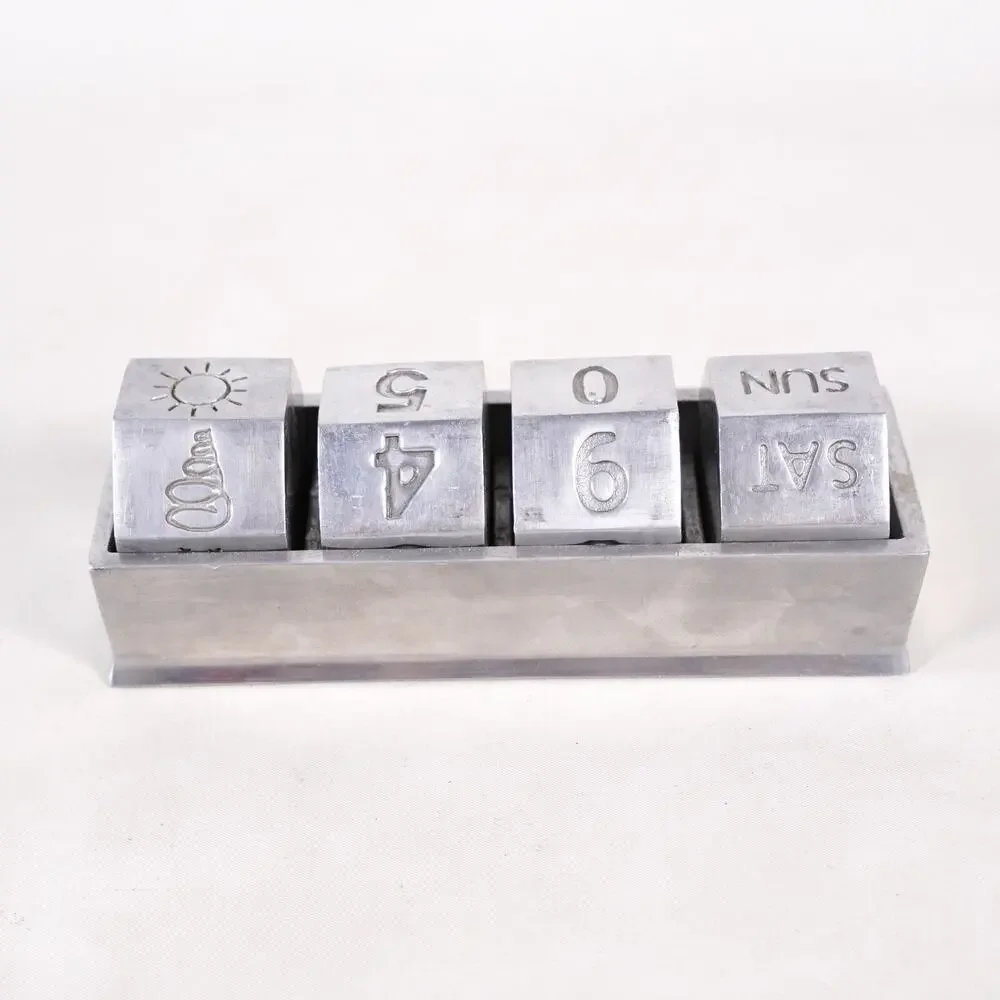Pottery Barn Pewter Metal Cube Perpetual Desk Calendar Date Office Decor Vintage